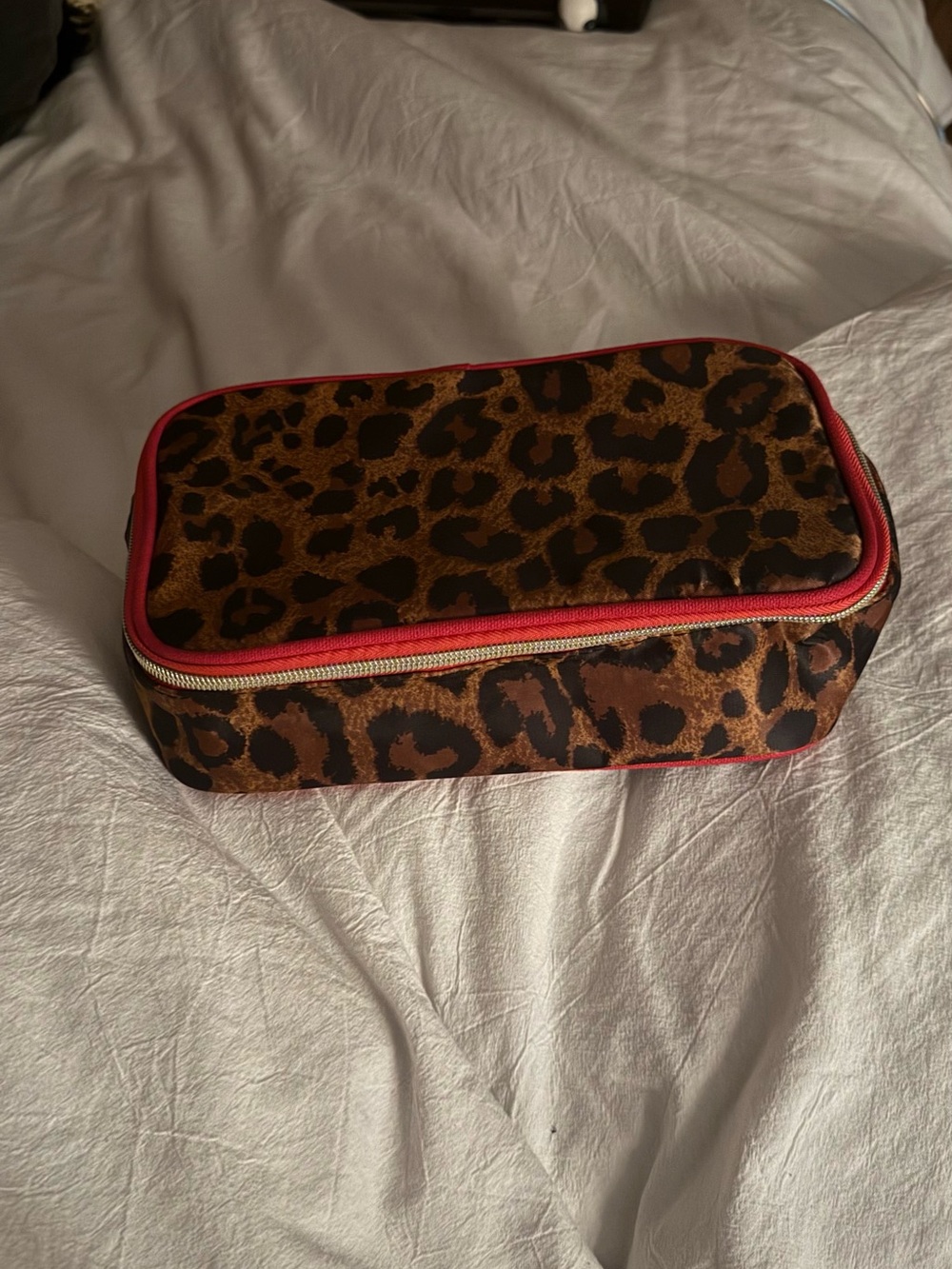 Avon Leopard Print Cosmetic Case with Red Trim